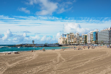 View of the beach of the quarries in the palms of gran canaria, spain