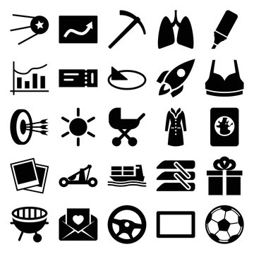 Set of 25 flat filled icons