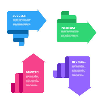 Decline, Growth, Success, Recession Business Flat Concept Illustration. Graphs Depict Increase And Decrease Business. Vector Template Element For Infographic, Web, Presentation, Social Networks.