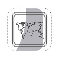 sticker monochrome silhouette square button with world map vector illustration