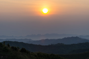 Beautiful layers of the mountain in the morning, Thailand.