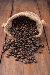 Coffee beans on old wood