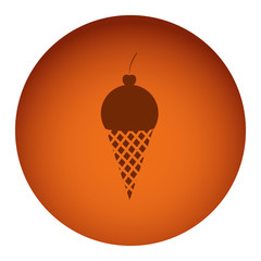 orange color circular frame with silhouette ice cream with cherry fruit vector illustration