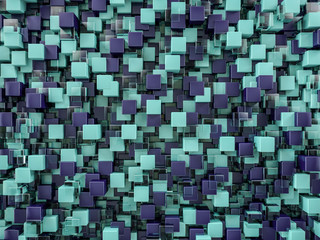 Abstract cubes background with glass. 3D rendering