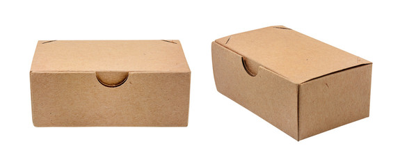 Close cardboard box isolated on white