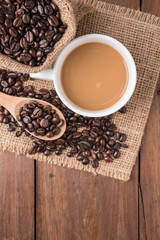 Coffee cup and coffee beans