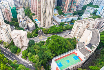aerial view of Hong Kong apartment block in China. © fanjianhua