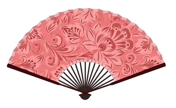 Ancient Traditional Japanese fan with Japanese Flower Painting