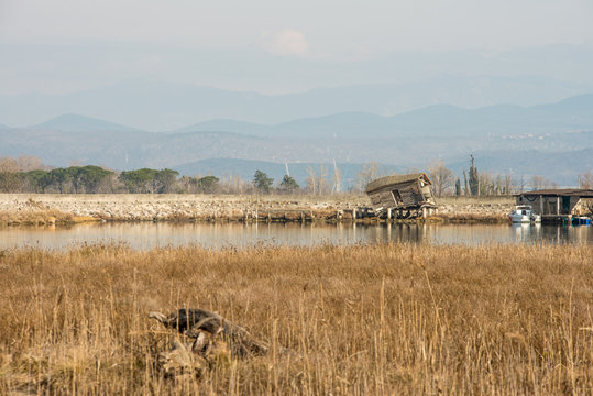 Scenic landscape of nature reserve park of river mouth of Isonzo