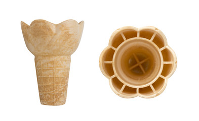 Empty ice cream cone isolated on white