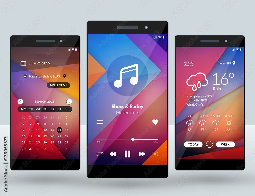 Wall mural mobile interface wallpaper design. set of abstract vector backgrounds. modern smartphone application
