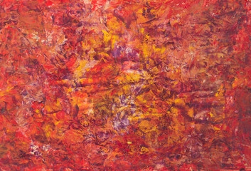Oil paint red yellow abstract background. Palette knife paint texture. Soft lens effect.
