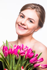 Beauty young woman with tulips