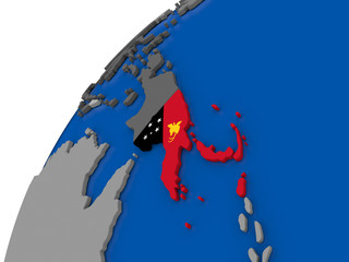 Papua New Guinea with flag on political globe