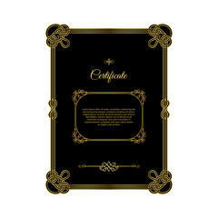 Retro golden frame certificate on black