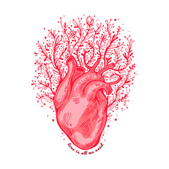 Anatomical heart with flowers. tagline love is all we need. Valentines day card. Vector illustration, elements for design, tattoo - 139055568