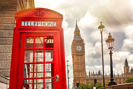 Red phone box in London, United Kingdom,