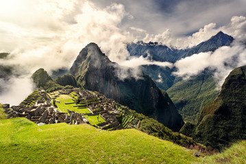 MACHU PICCHU, PERU - MAY 31, 2015: View of the ancient Inca City of Machu Picchu. The 15-th century...