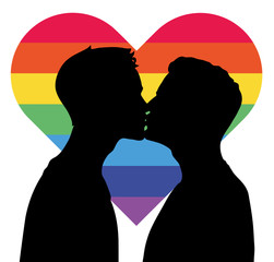 Gay couple with a rainbow heart