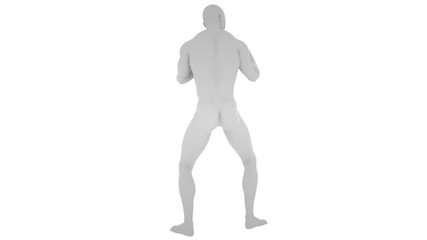 Digital man in boxing position, isolated on white background, 3 d render