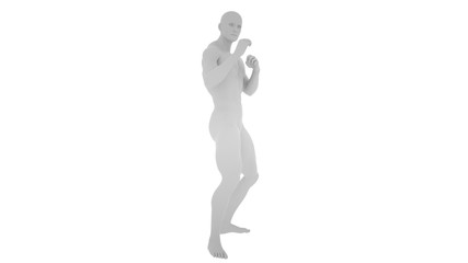 Digital man in boxing position, isolated on white background, 3 d render