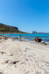 Balos beach. View from Gramvousa Island, Crete in Greece.Magical turquoise waters, lagoons, beaches of pure white sand.