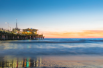 Santa Monica pier beach at sunset