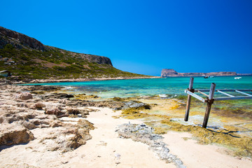 Balos beach. View from Gramvousa Island, Crete in Greece.Magical turquoise waters, lagoons, beaches of pure white sand.