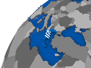 Greece with flag on political globe