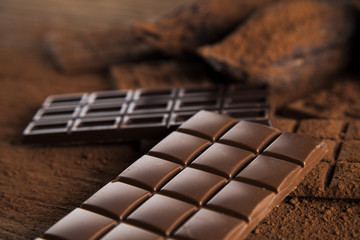 Chocolate sweet, cocoa pod and food dessert background