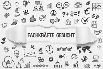 Fachkräfte gesucht / weißes Papier mit Symbole