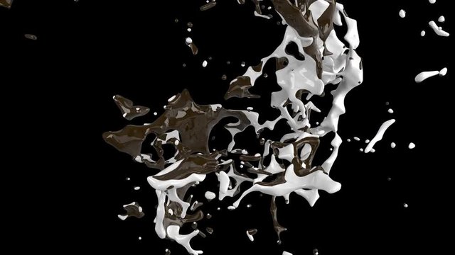 chocolate and milk splash against each other. slow motion