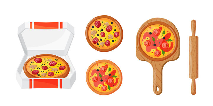 Hot fresh pizza icon vector illustration.