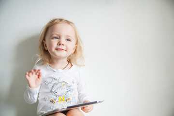 iPads little girl with white background human