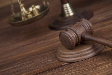 Law wooden gavel barrister, justice concept, legal system