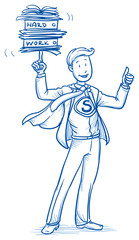 Happy business man, running, reaching the finish, concept of leader, first, best of. Hand drawn line art cartoon vector illustration