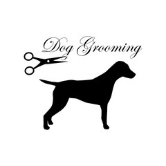 Dog grooming. Dog hairdresser. Service dog. Caring for animals. Pet grooming. Dog vector. Dog silhouette. Dog logo.