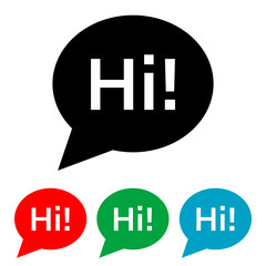 Icono plano burbuja texto Hi! en varios colores