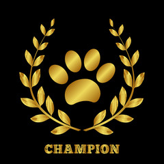 The award for the animal. Dog Champion. Dog footprint. Best animal
