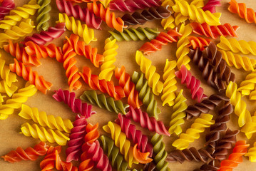 Raw pasta background, closeup