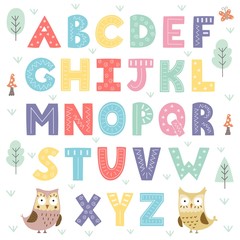 Funny forest alphabet for kids - obrazy, fototapety, plakaty