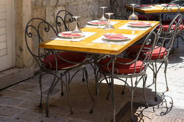 Street restaurant in old town, Europe.