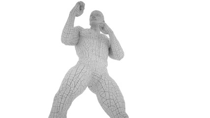 Digital man in boxing position, isolated on white background, 3 d render