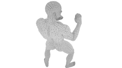 Digital man in boxing position, isolated on white background, 3 d render