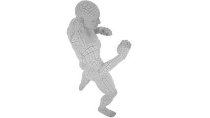 Digital man in boxing position, isolated on white background, 3 d render