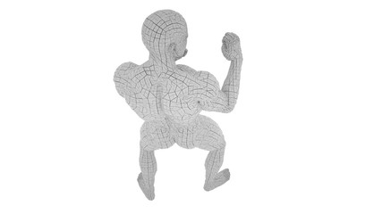 Digital man in boxing position, isolated on white background, 3 d render