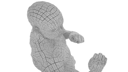 Digital man in boxing position, isolated on white background, 3 d render