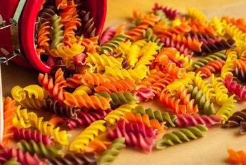 colorful italian fusilli pasta in a jar