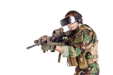 soldier wearing virtual reality glasses.