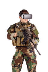 Fototapeta premium soldier wearing virtual reality glasses.